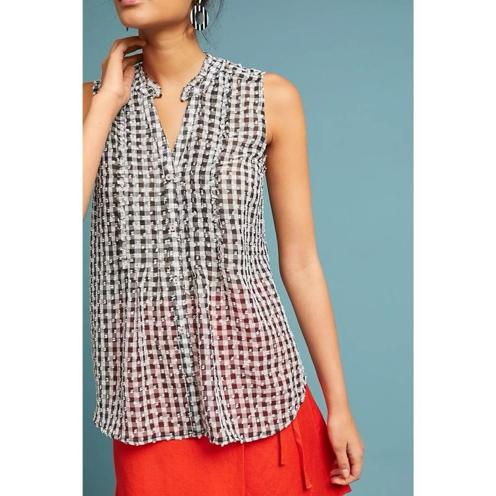 MAEVE ANTHROPOLOGIE ~ Gingham Sleeveless Button Down Blouse